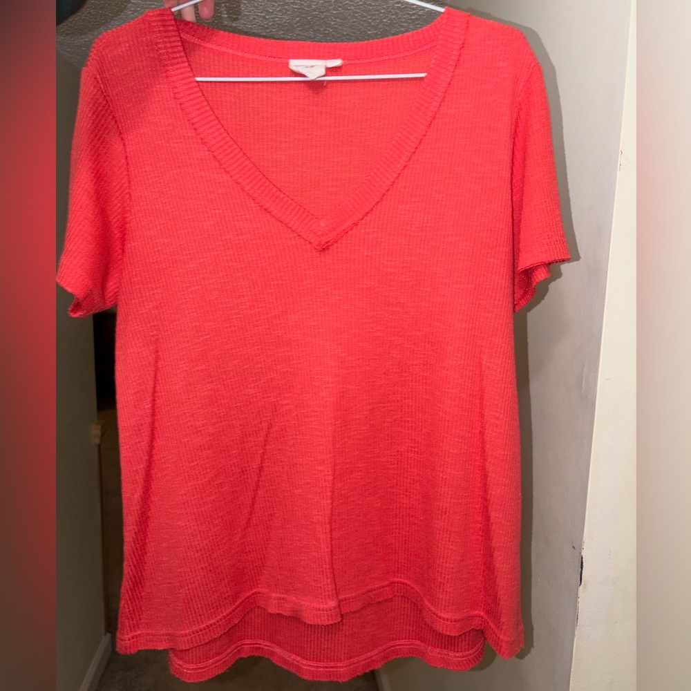 White Crow Sadie Top Vibrant Coral Short Sleeve (Ribbed)(Fit&Flare)